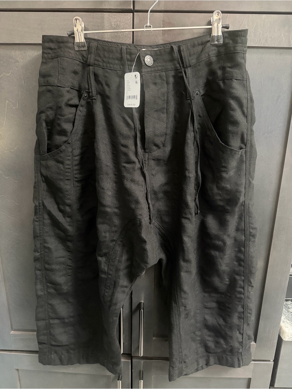 "We The Free" Black Linen Drawstring Drawstring Drop-Crotch Cropped Pants